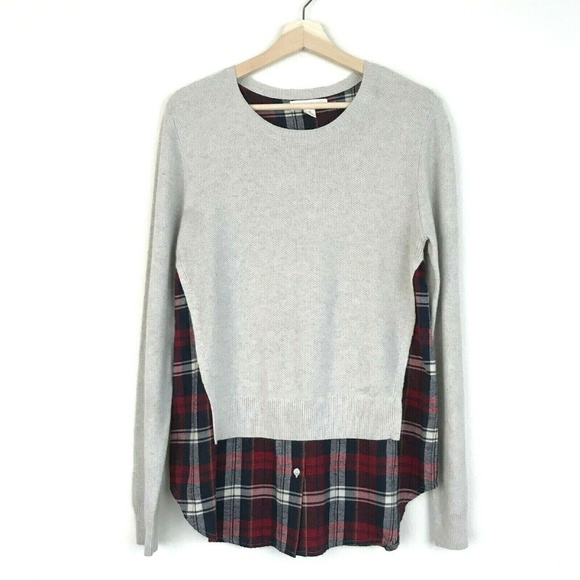 Treasure & Bond Sweaters - Treasure & Bond Plaid Layered Look Grey Sweater